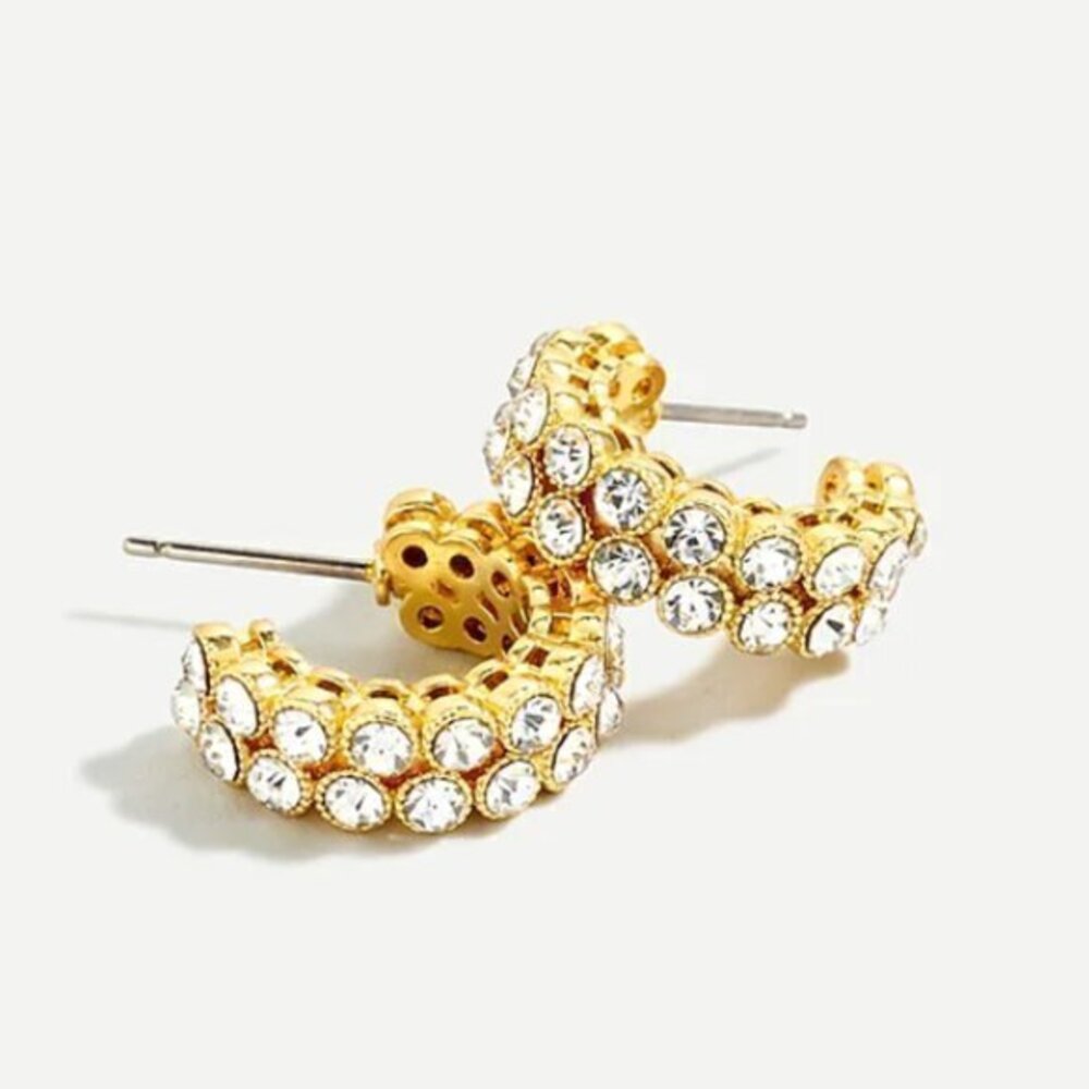 NWT J.Crew Crystal bezel hoop earrings